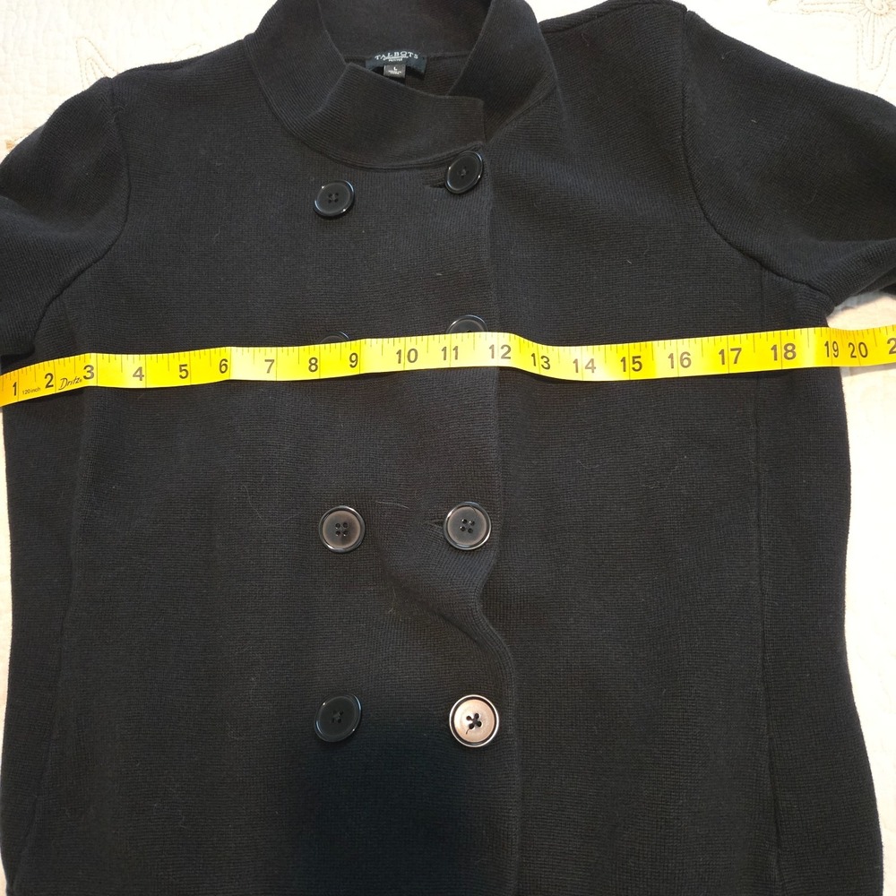 Talbots Sweater Blazer Women Large Black Double Breasted Cropped Knit 3/4 Sleeve - Picture 9 of 11